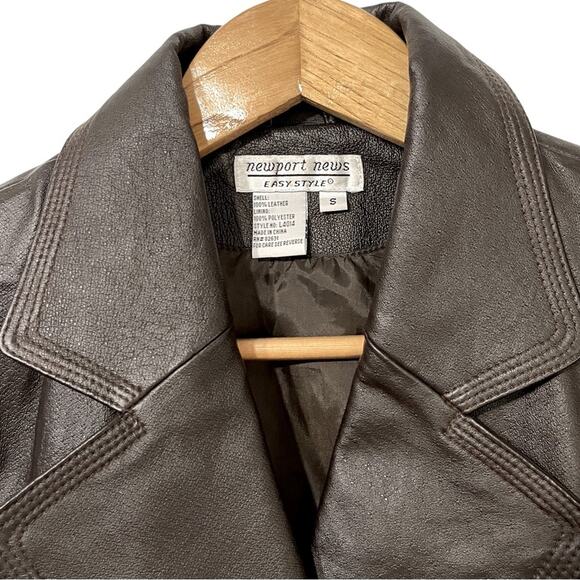 Newport News Vintage Y2K Double Breasted Leather Jacket Brown Size M - Picture 3 of 3